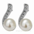 Crystal Rhinestone Pearl Stud Earrings with Pearl Charm, Available in Various Designs